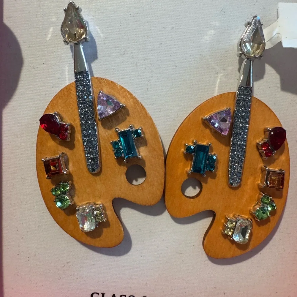 Piper-K Colorful Artists Palette Earrings-FUN Glass stones,lead safe,nickelfree - Picture 5 of 5